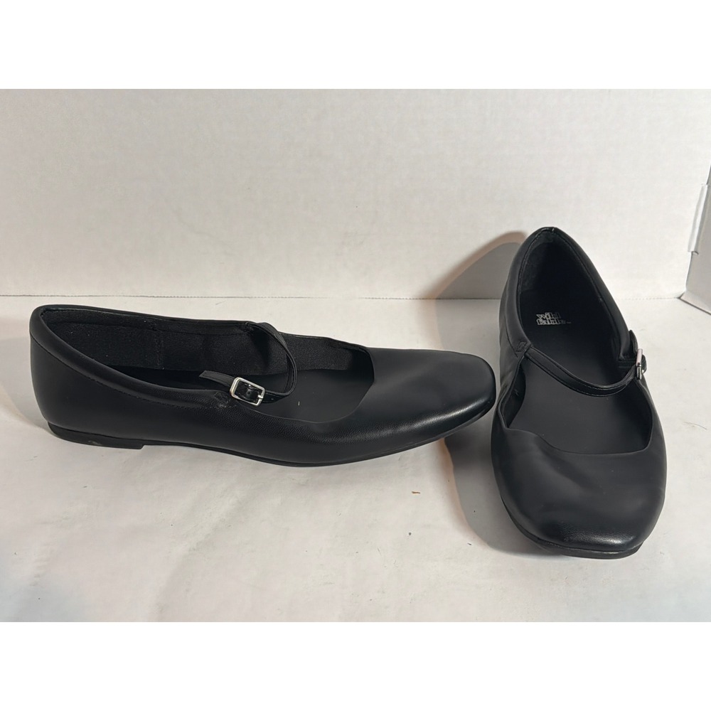Wild Fable Black Faux Leather Mary Jane Flats Buckle Strap Shoes Women Size 9